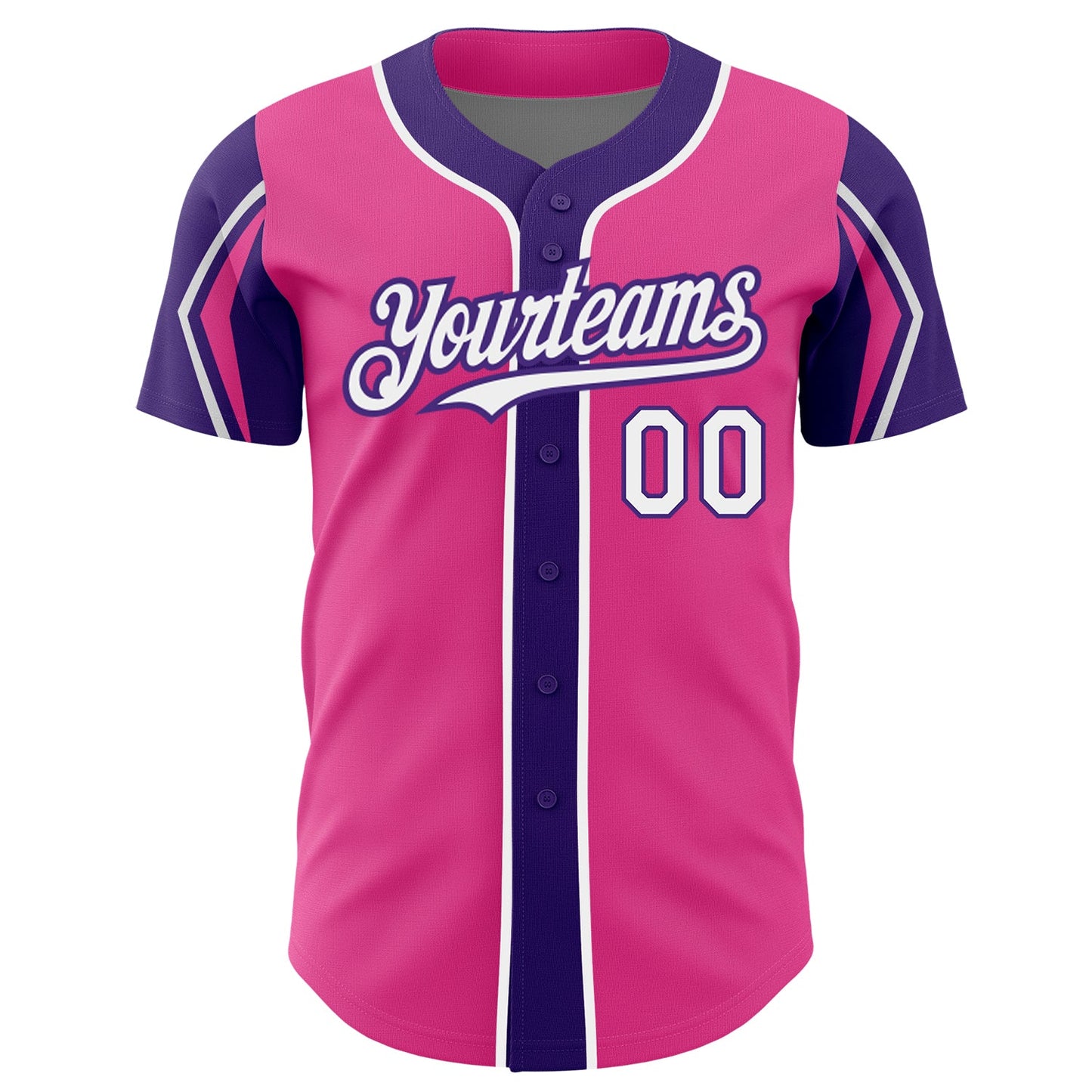 Custom Pink White-Purple 3 Colors Arm Shapes Authentic Baseball Jersey - Sky-Custom