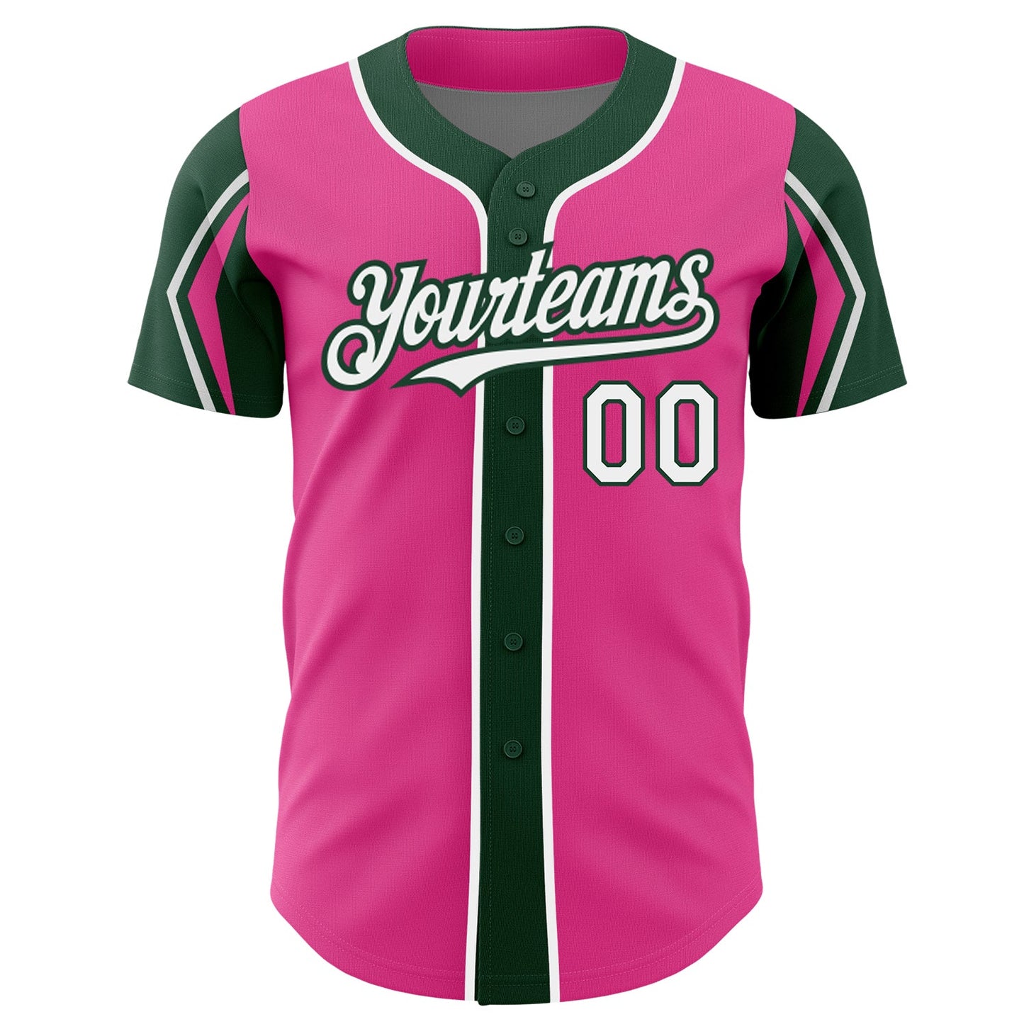 Custom Pink White-Green 3 Colors Arm Shapes Authentic Baseball Jersey - Sky-Custom