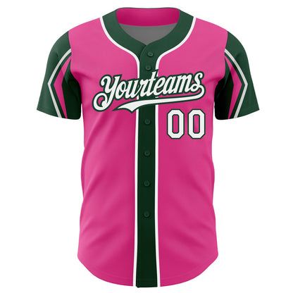 Custom Pink White-Green 3 Colors Arm Shapes Authentic Baseball Jersey - Sky-Custom
