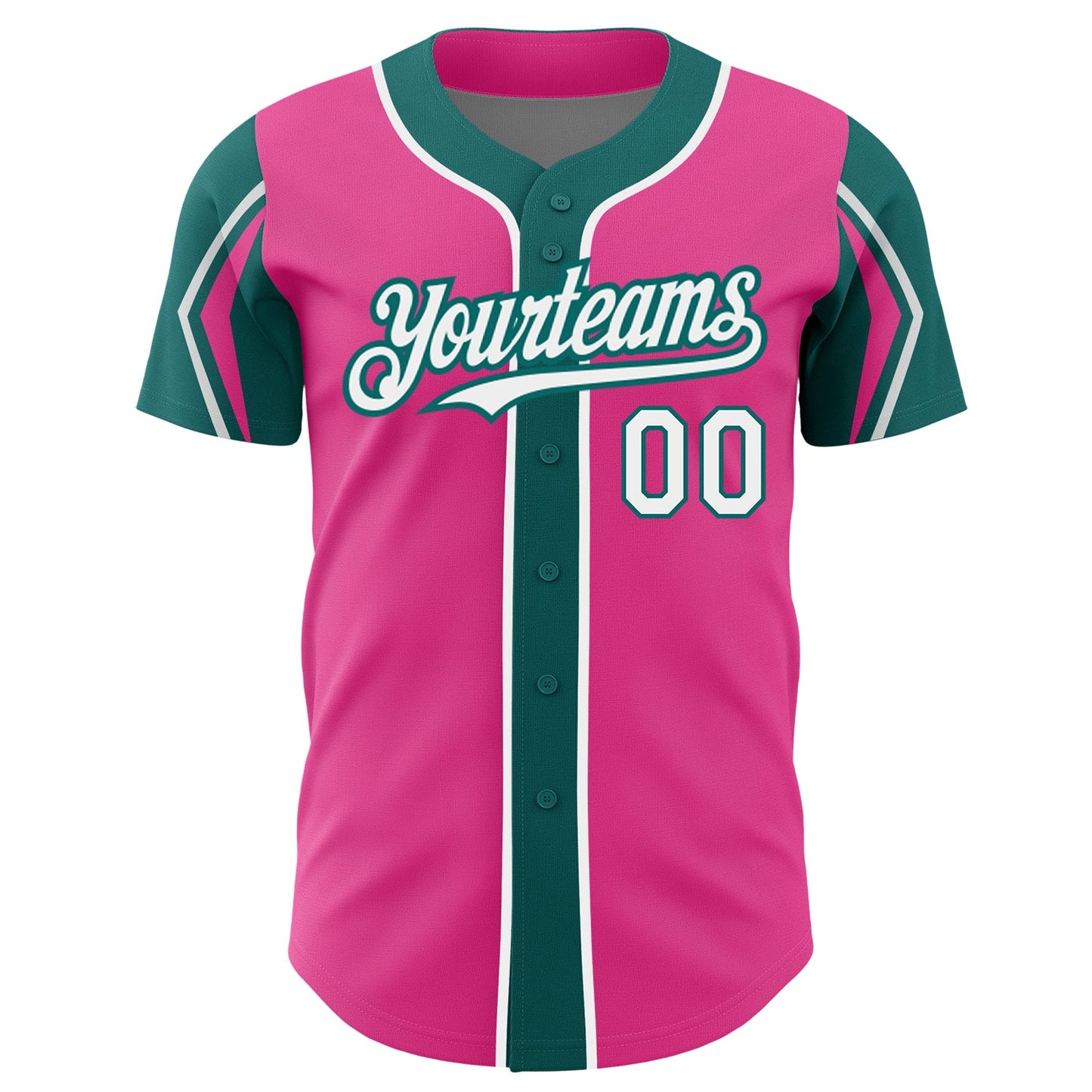 Custom Pink White-Teal 3 Colors Arm Shapes Authentic Baseball Jersey - Sky-Custom