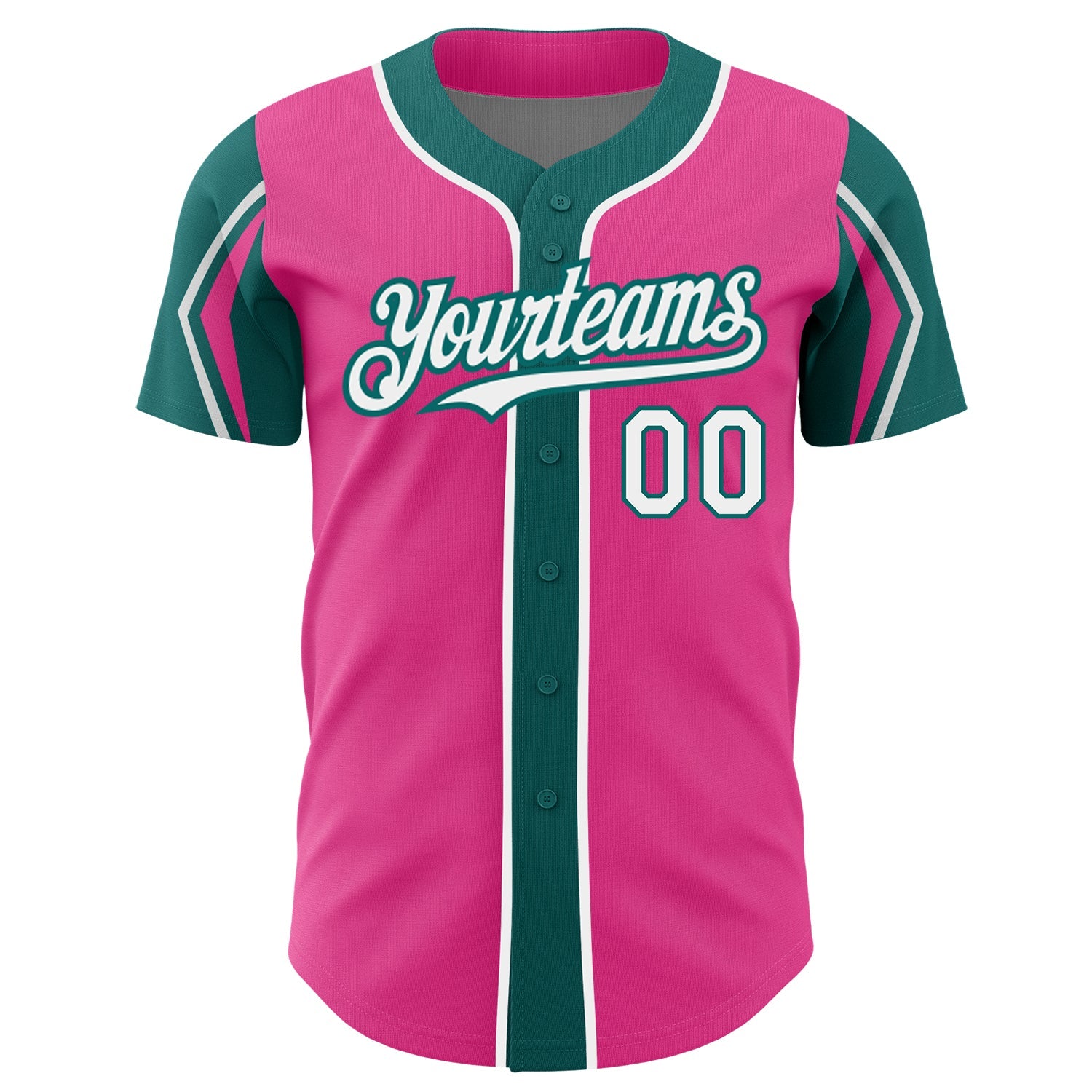 Custom Pink White-Teal 3 Colors Arm Shapes Authentic Baseball Jersey - Sky-Custom