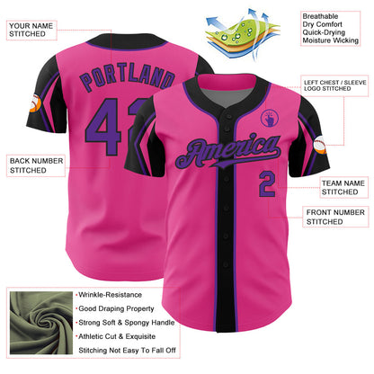 Custom Pink Purple-Black 3 Colors Arm Shapes Authentic Baseball Jersey - Sky-Custom