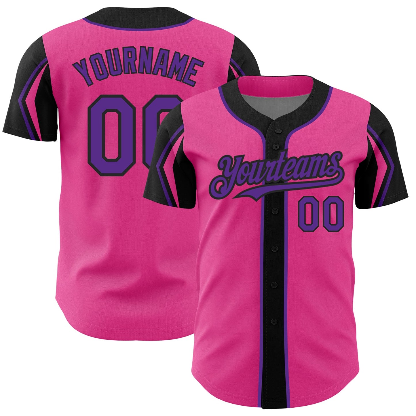 Custom Pink Purple-Black 3 Colors Arm Shapes Authentic Baseball Jersey - Sky-Custom