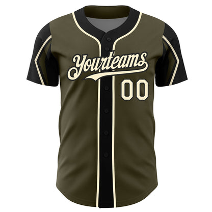 Custom Olive Cream-Black 3 Colors Arm Shapes Authentic Salute To Service Baseball Jersey - Sky-Custom