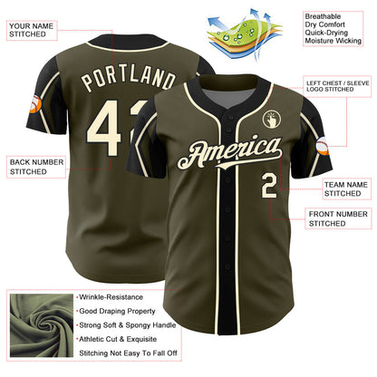 Custom Olive Cream-Black 3 Colors Arm Shapes Authentic Salute To Service Baseball Jersey - Sky-Custom