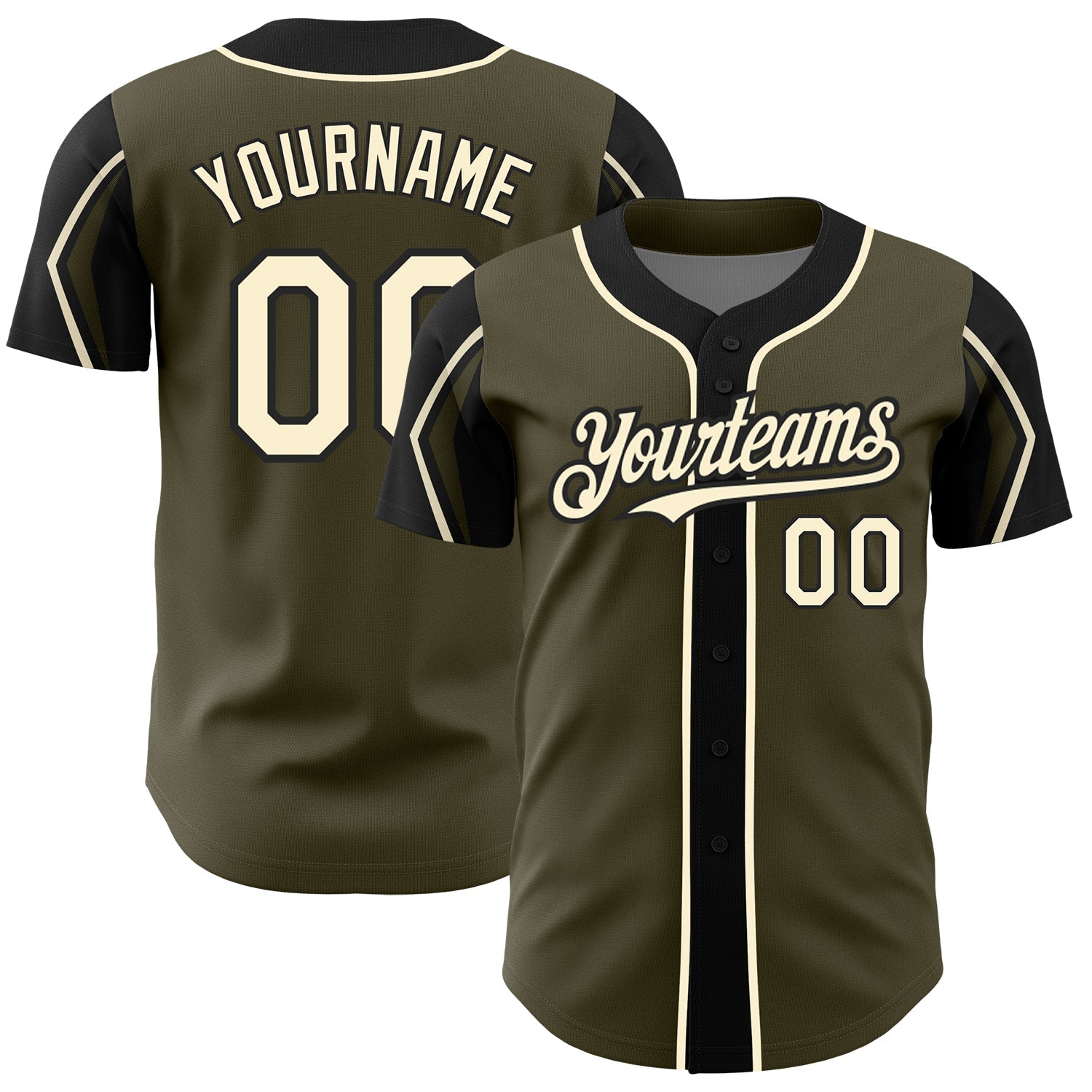 Custom Olive Cream-Black 3 Colors Arm Shapes Authentic Salute To Service Baseball Jersey - Sky-Custom