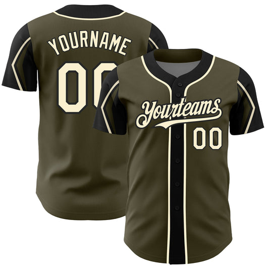 Custom Olive Cream-Black 3 Colors Arm Shapes Authentic Salute To Service Baseball Jersey - Sky-Custom