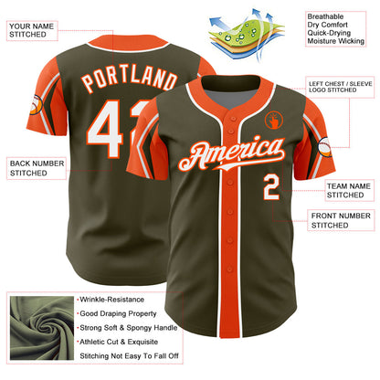 Custom Olive White-Orange 3 Colors Arm Shapes Authentic Salute To Service Baseball Jersey - Sky-Custom