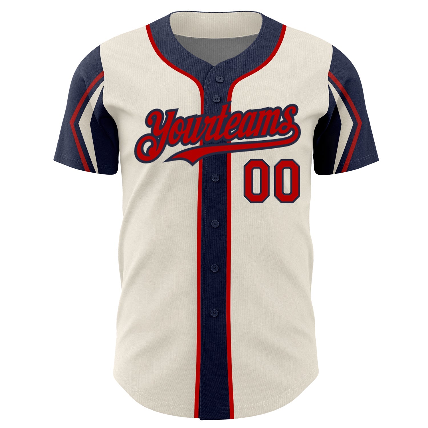 Custom Cream Red-Navy 3 Colors Arm Shapes Authentic Baseball Jersey - Sky-Custom
