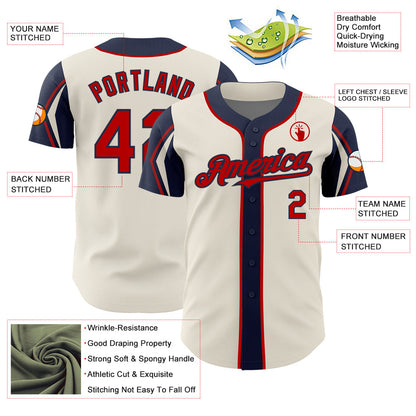 Custom Cream Red-Navy 3 Colors Arm Shapes Authentic Baseball Jersey - Sky-Custom
