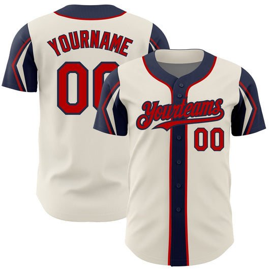 Custom Cream Red-Navy 3 Colors Arm Shapes Authentic Baseball Jersey - Sky-Custom