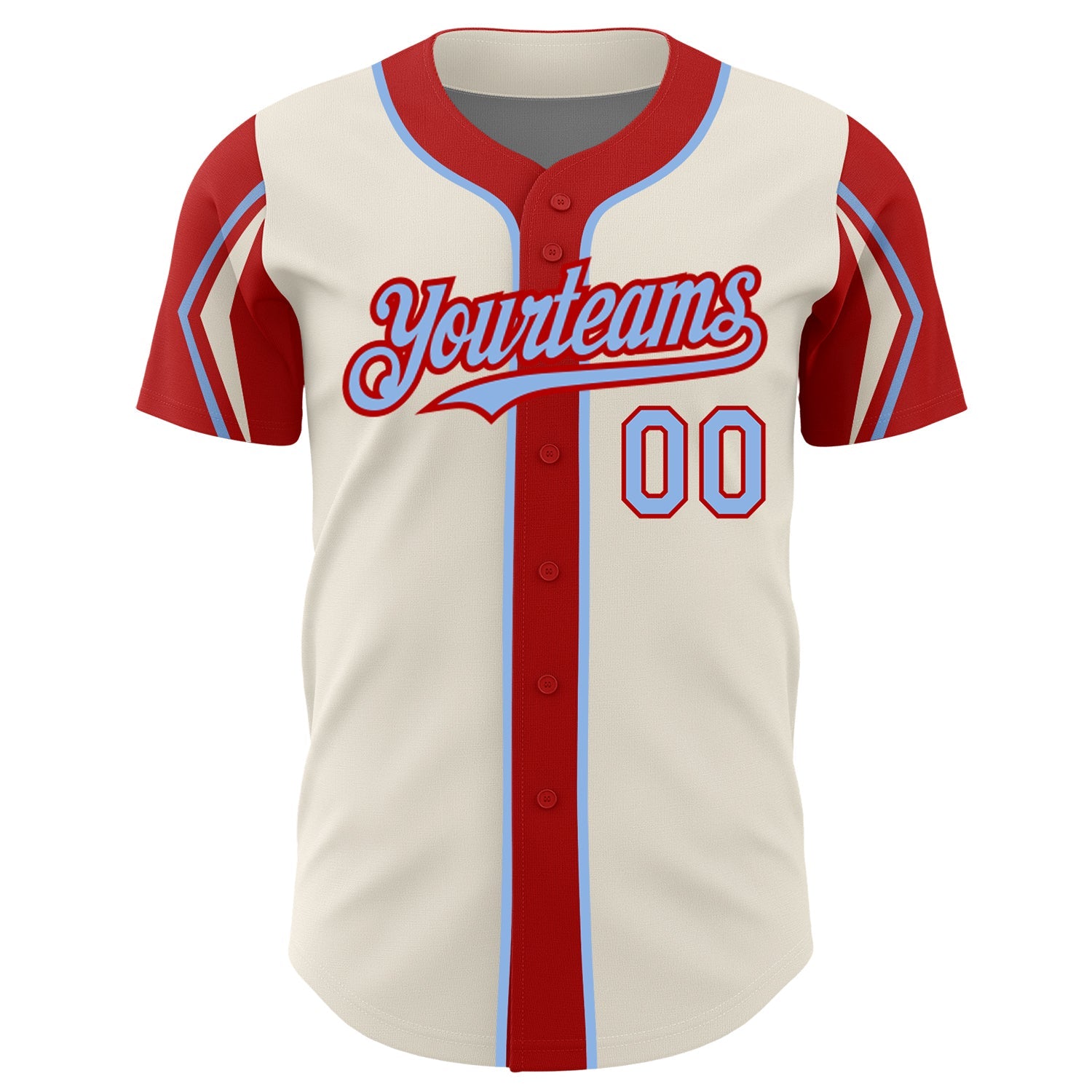 Custom Cream Light Blue-Red 3 Colors Arm Shapes Authentic Baseball Jersey - Sky-Custom