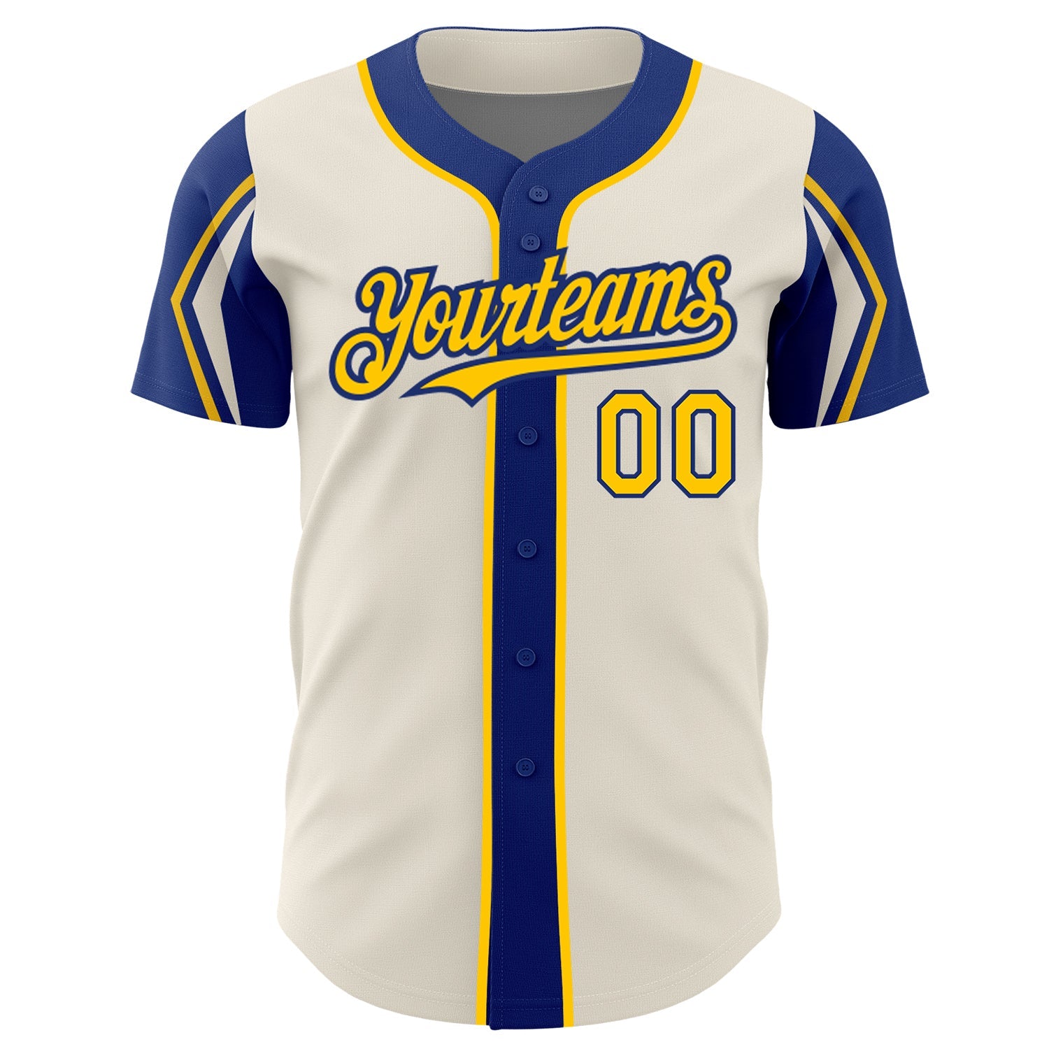 Custom Cream Yellow-Royal 3 Colors Arm Shapes Authentic Baseball Jersey - Sky-Custom