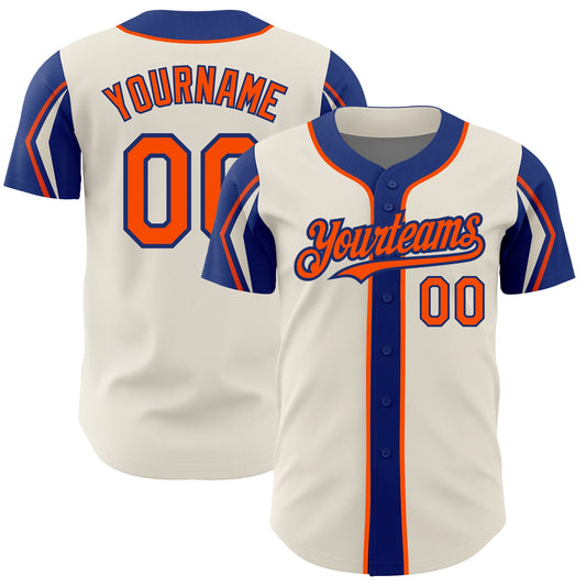 Custom Cream Orange-Royal 3 Colors Arm Shapes Authentic Baseball Jersey - Sky-Custom