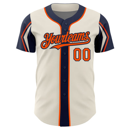 Custom Cream Orange-Navy 3 Colors Arm Shapes Authentic Baseball Jersey - Sky-Custom