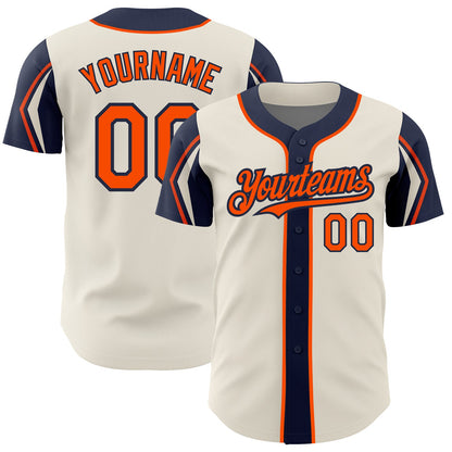 Custom Cream Orange-Navy 3 Colors Arm Shapes Authentic Baseball Jersey - Sky-Custom