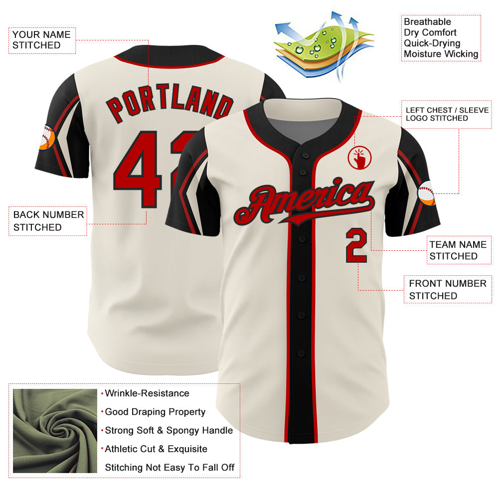 Custom Cream Red-Black 3 Colors Arm Shapes Authentic Baseball Jersey - Sky-Custom