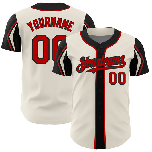 Custom Cream Red-Black 3 Colors Arm Shapes Authentic Baseball Jersey - Sky-Custom