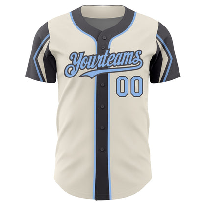 Custom Cream Light Blue-Steel Gray 3 Colors Arm Shapes Authentic Baseball Jersey - Sky-Custom