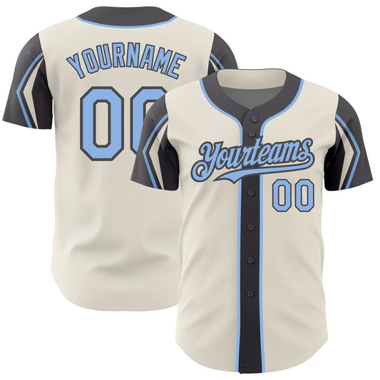 Custom Cream Light Blue-Steel Gray 3 Colors Arm Shapes Authentic Baseball Jersey - Sky-Custom