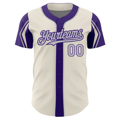 Custom Cream Gray-Purple 3 Colors Arm Shapes Authentic Baseball Jersey - Sky-Custom