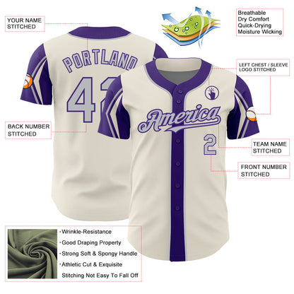 Custom Cream Gray-Purple 3 Colors Arm Shapes Authentic Baseball Jersey - Sky-Custom