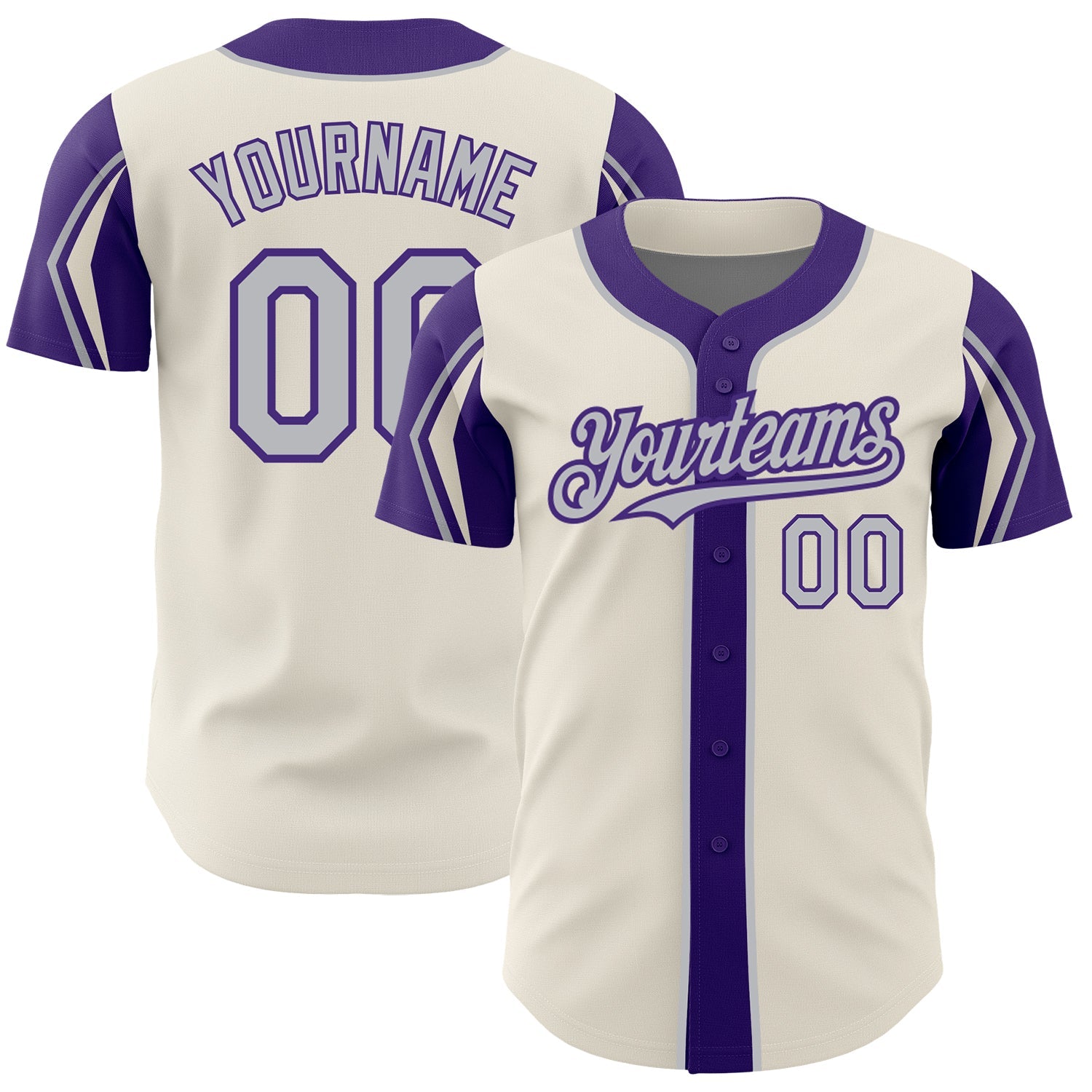 Custom Cream Gray-Purple 3 Colors Arm Shapes Authentic Baseball Jersey - Sky-Custom