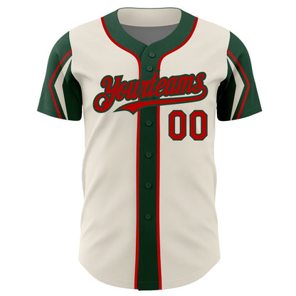 Custom Cream Red-Green 3 Colors Arm Shapes Authentic Baseball Jersey - Sky-Custom