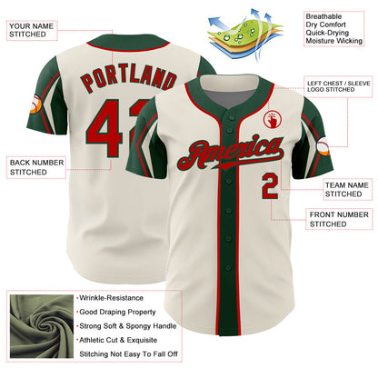 Custom Cream Red-Green 3 Colors Arm Shapes Authentic Baseball Jersey - Sky-Custom