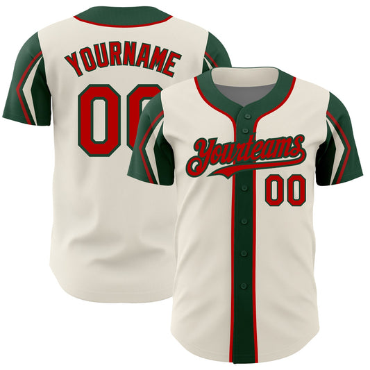 Custom Cream Red-Green 3 Colors Arm Shapes Authentic Baseball Jersey - Sky-Custom