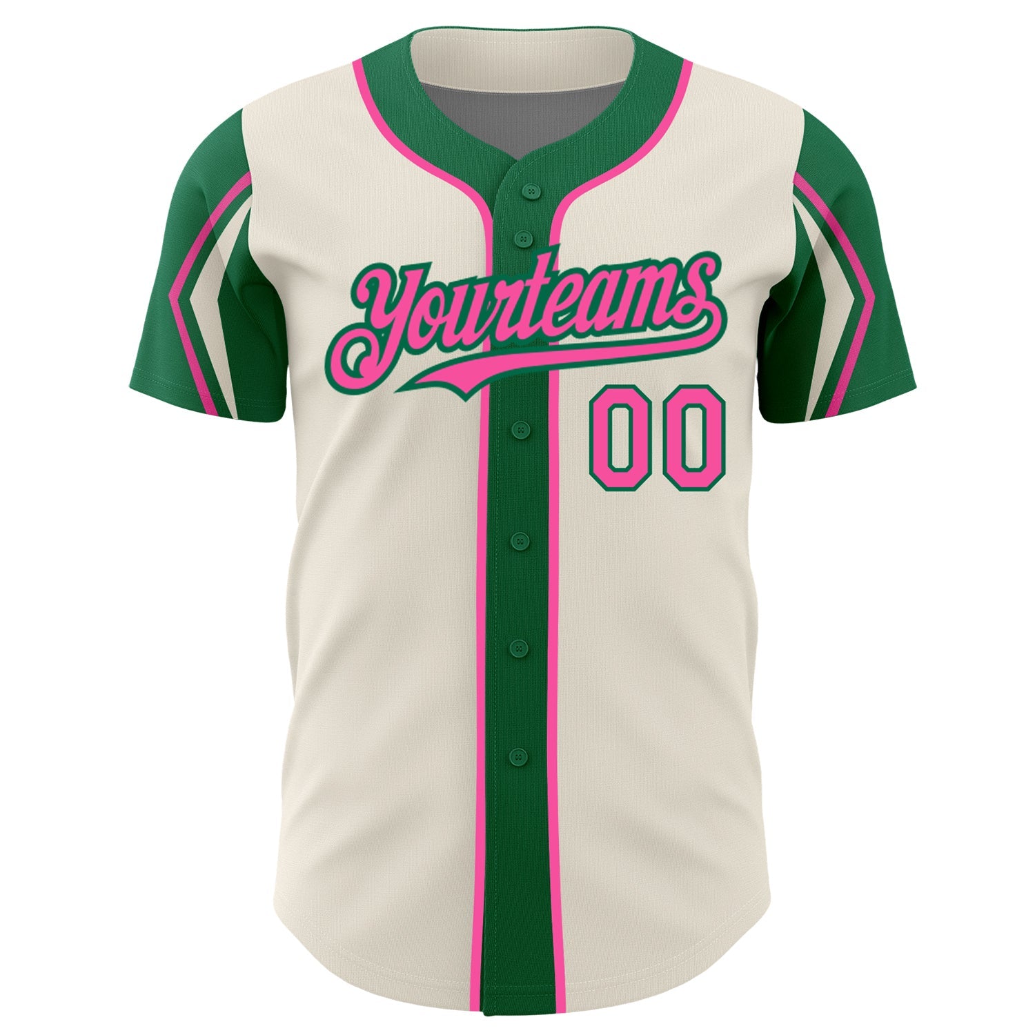 Custom Cream Pink-Kelly Green 3 Colors Arm Shapes Authentic Baseball Jersey - Sky-Custom