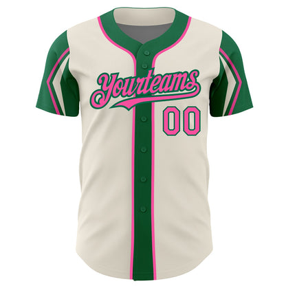 Custom Cream Pink-Kelly Green 3 Colors Arm Shapes Authentic Baseball Jersey - Sky-Custom