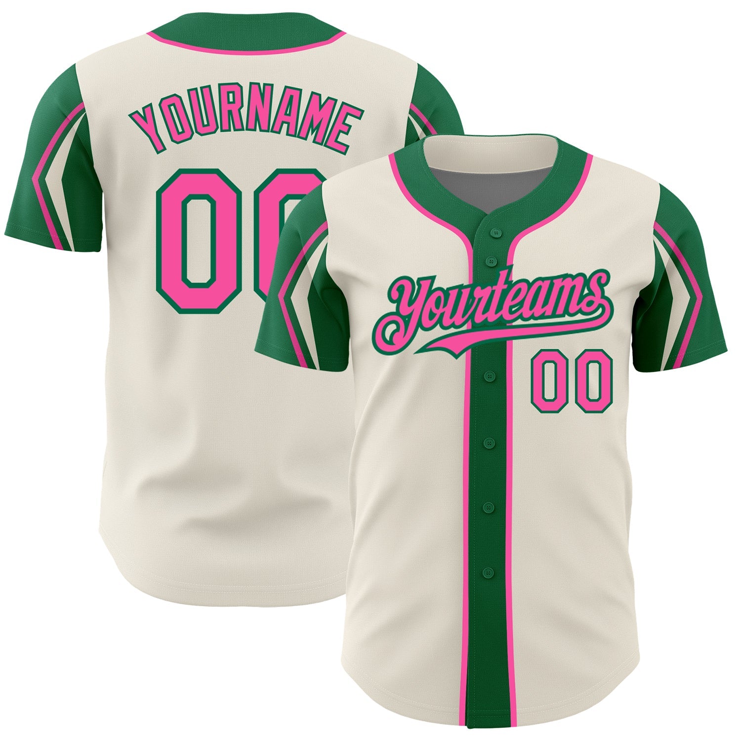 Custom Cream Pink-Kelly Green 3 Colors Arm Shapes Authentic Baseball Jersey - Sky-Custom
