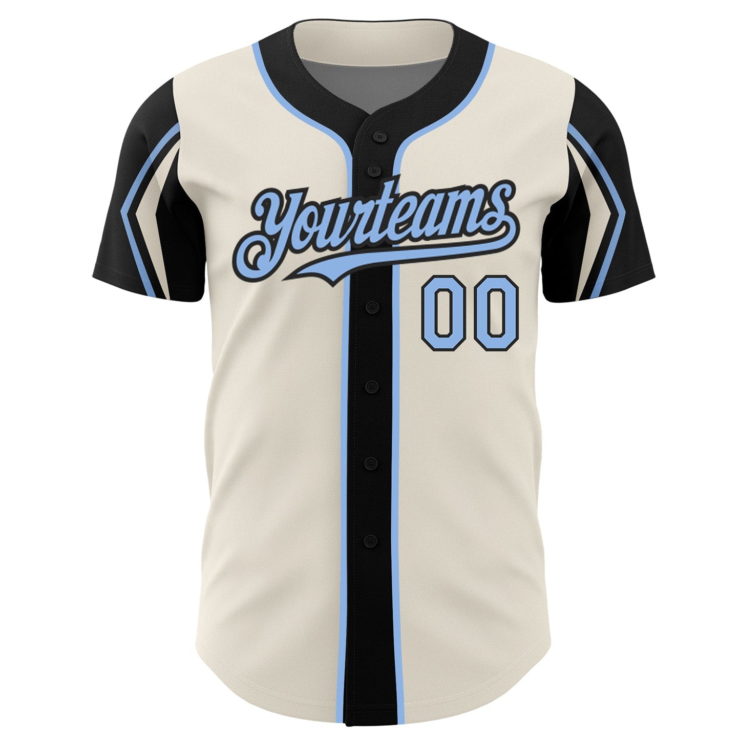 Custom Cream Light Blue-Black 3 Colors Arm Shapes Authentic Baseball Jersey - Sky-Custom
