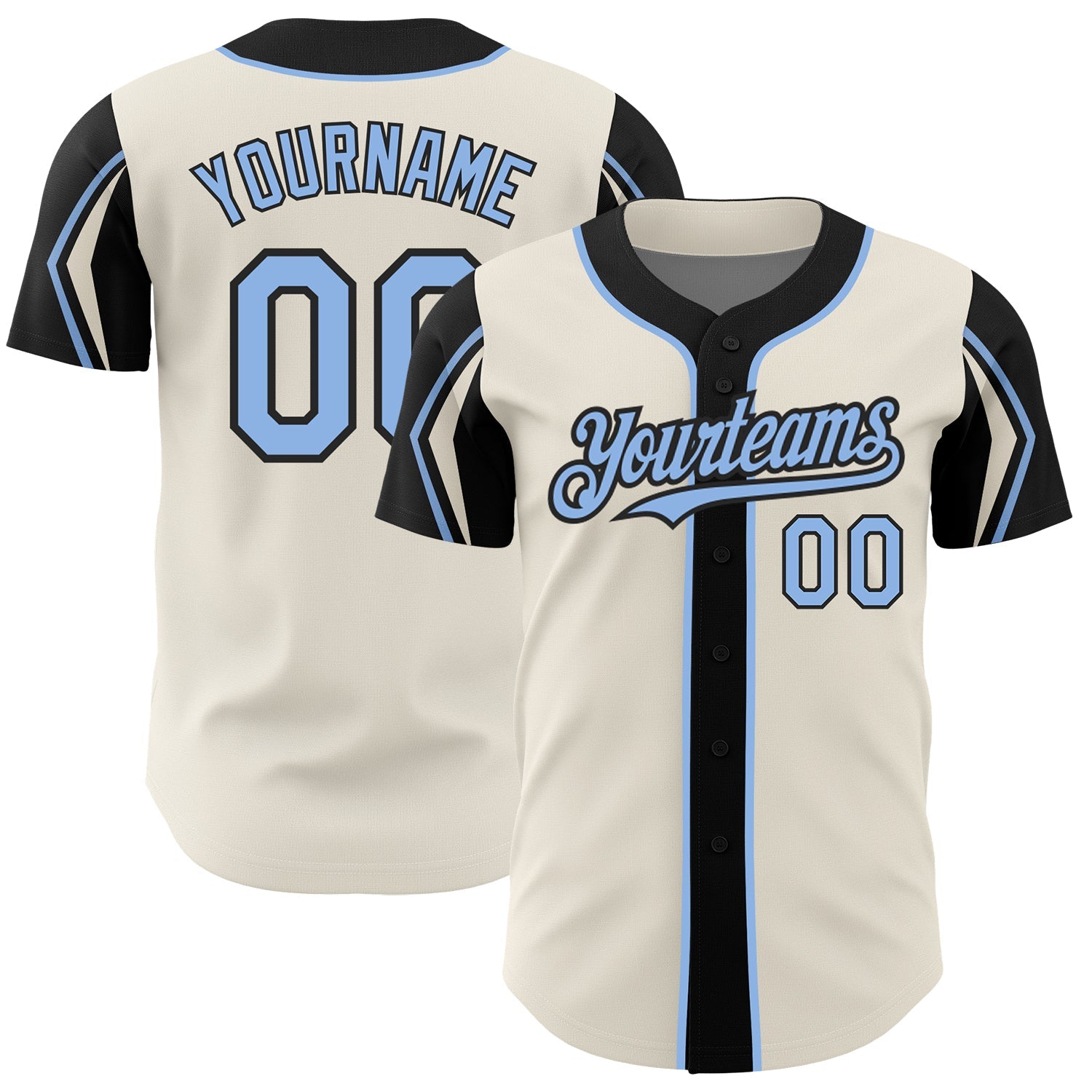 Custom Cream Light Blue-Black 3 Colors Arm Shapes Authentic Baseball Jersey - Sky-Custom