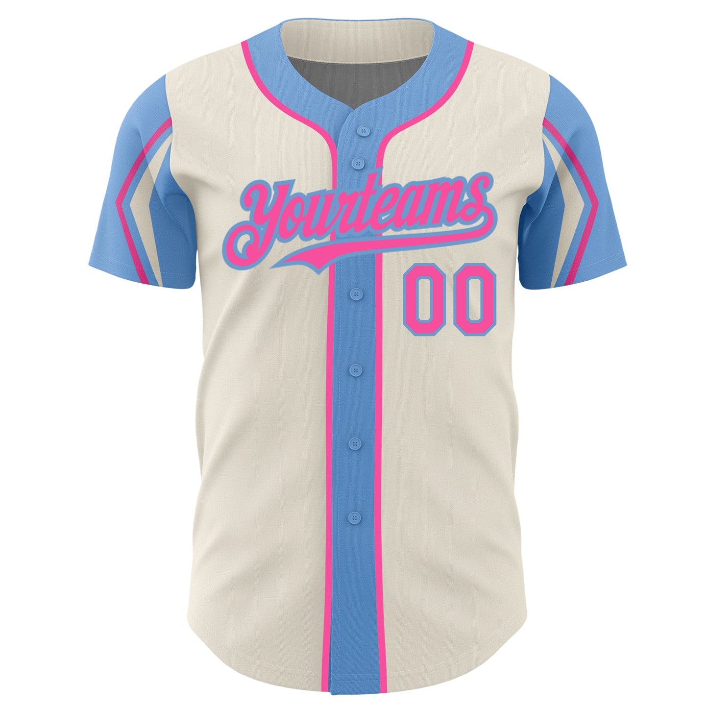 Custom Cream Pink-Light Blue 3 Colors Arm Shapes Authentic Baseball Jersey - Sky-Custom