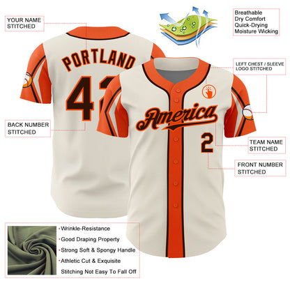 Custom Cream Brown-Orange 3 Colors Arm Shapes Authentic Baseball Jersey - Sky-Custom