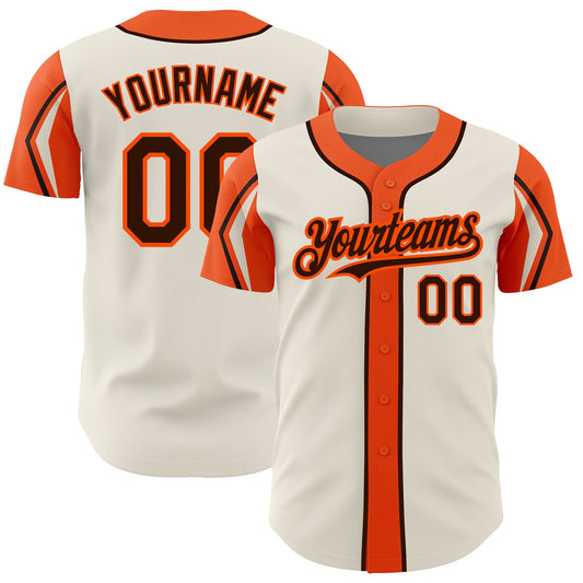 Custom Cream Brown-Orange 3 Colors Arm Shapes Authentic Baseball Jersey - Sky-Custom