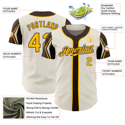 Custom Cream Gold-Brown 3 Colors Arm Shapes Authentic Baseball Jersey - Sky-Custom