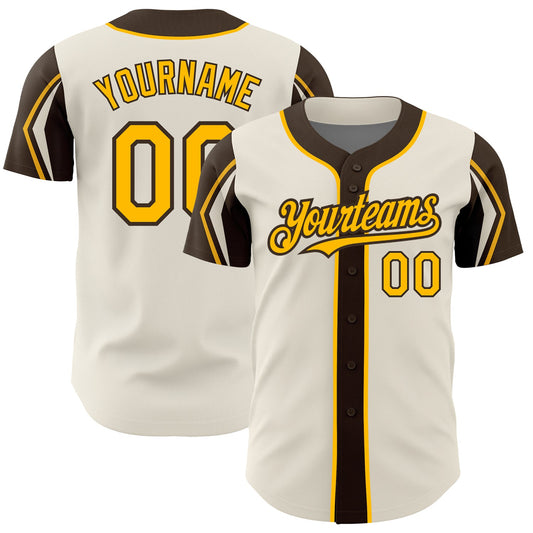 Custom Cream Gold-Brown 3 Colors Arm Shapes Authentic Baseball Jersey - Sky-Custom