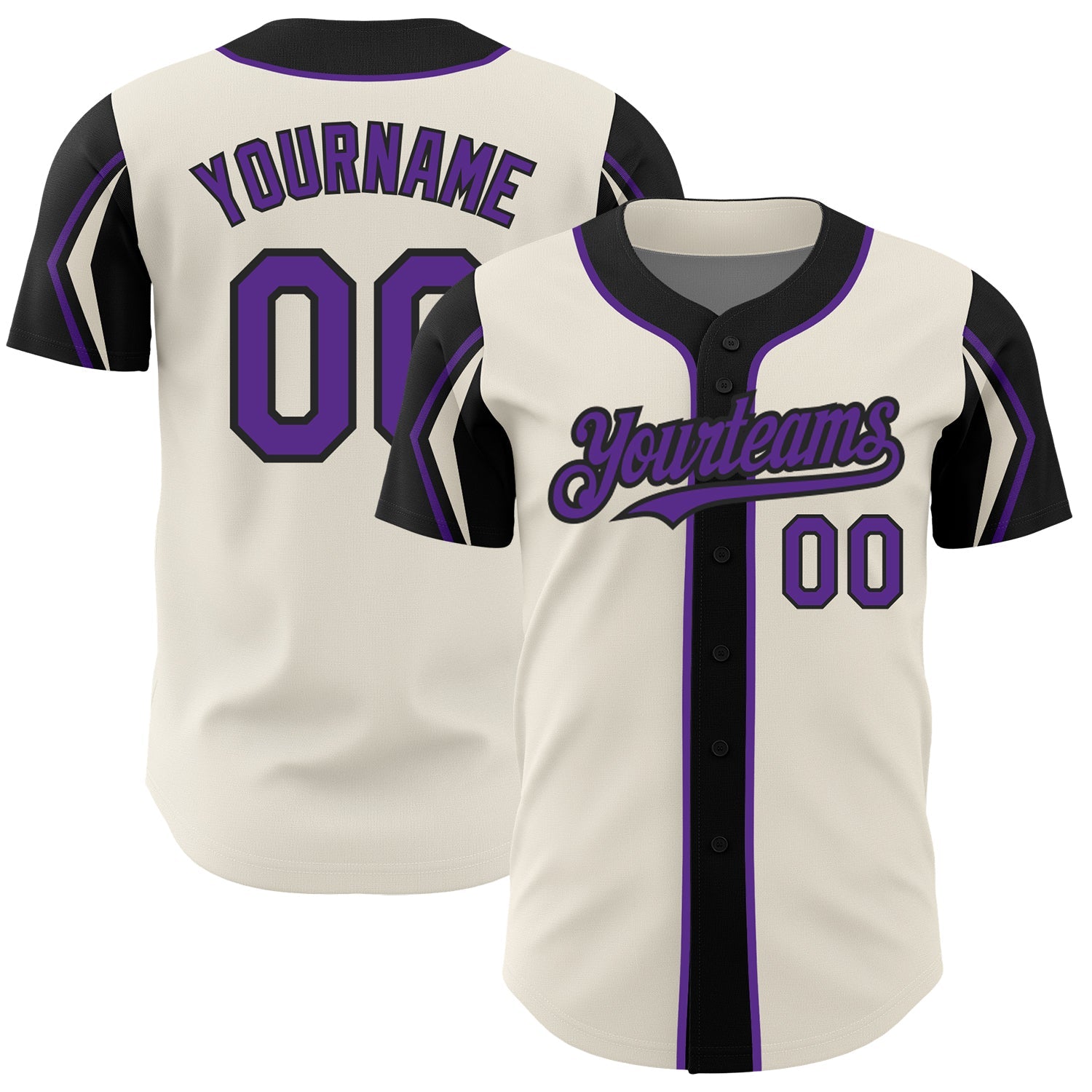 Custom Cream Purple-Black 3 Colors Arm Shapes Authentic Baseball Jersey - Sky-Custom