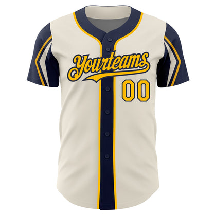 Custom Cream Gold-Navy 3 Colors Arm Shapes Authentic Baseball Jersey - Sky-Custom