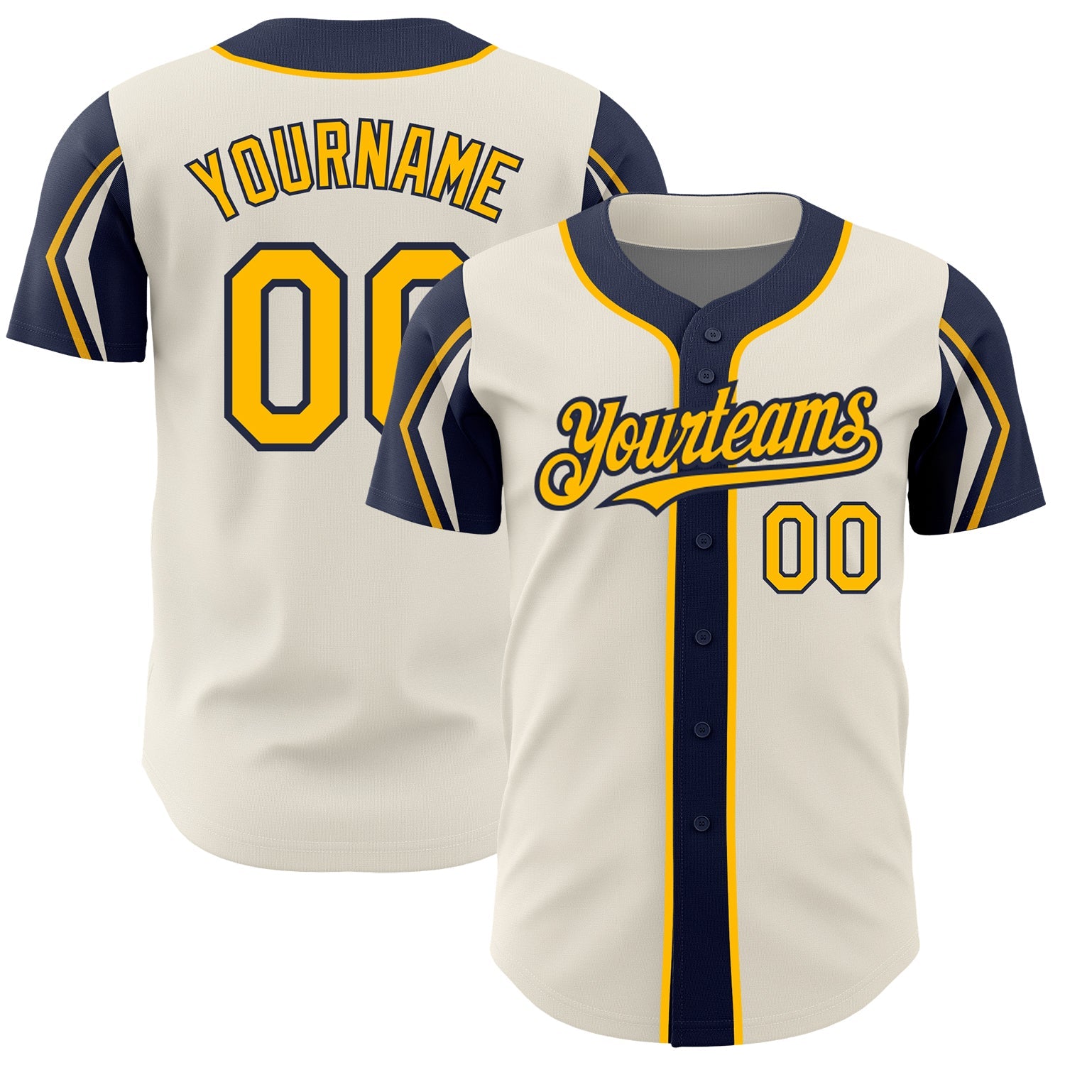 Custom Cream Gold-Navy 3 Colors Arm Shapes Authentic Baseball Jersey - Sky-Custom