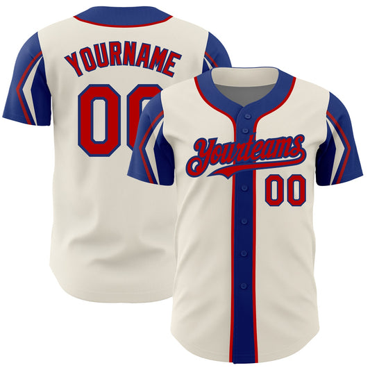 Custom Cream Red-Royal 3 Colors Arm Shapes Authentic Baseball Jersey - Sky-Custom