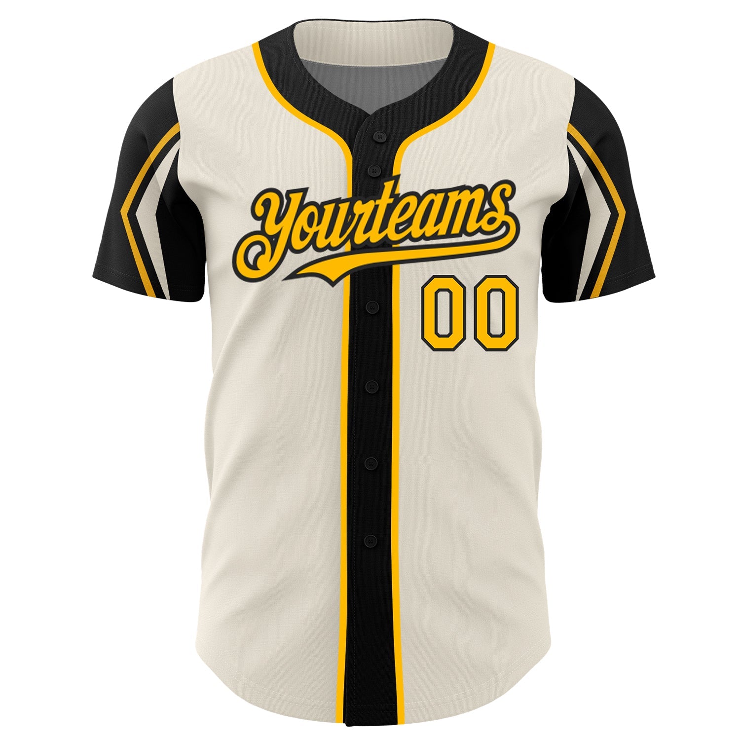Custom Cream Gold-Black 3 Colors Arm Shapes Authentic Baseball Jersey - Sky-Custom