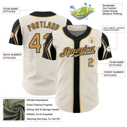 Custom Cream Old Gold-Black 3 Colors Arm Shapes Authentic Baseball Jersey - Sky-Custom