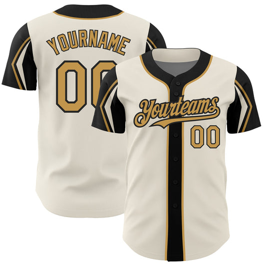Custom Cream Old Gold-Black 3 Colors Arm Shapes Authentic Baseball Jersey - Sky-Custom