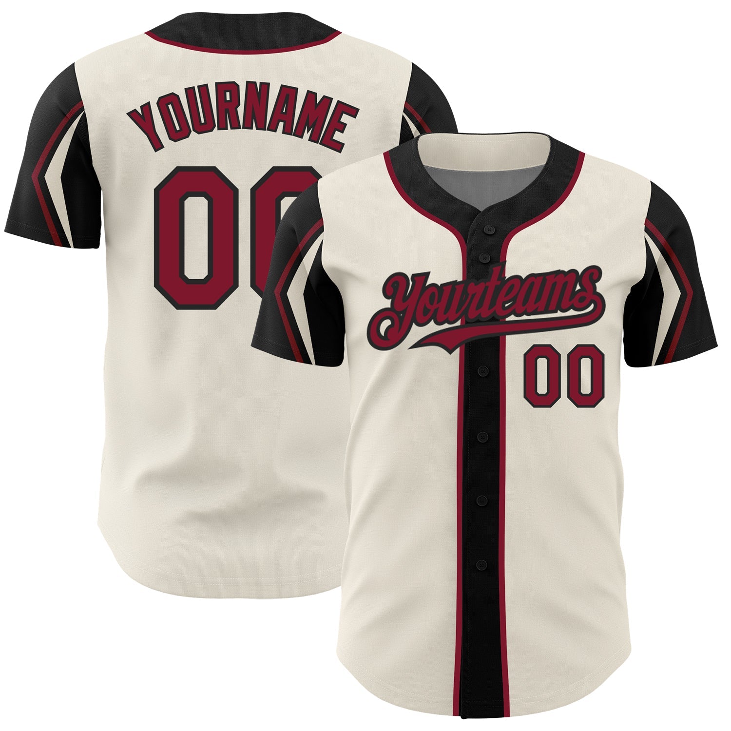 Custom Cream Crimson-Black 3 Colors Arm Shapes Authentic Baseball Jersey - Sky-Custom