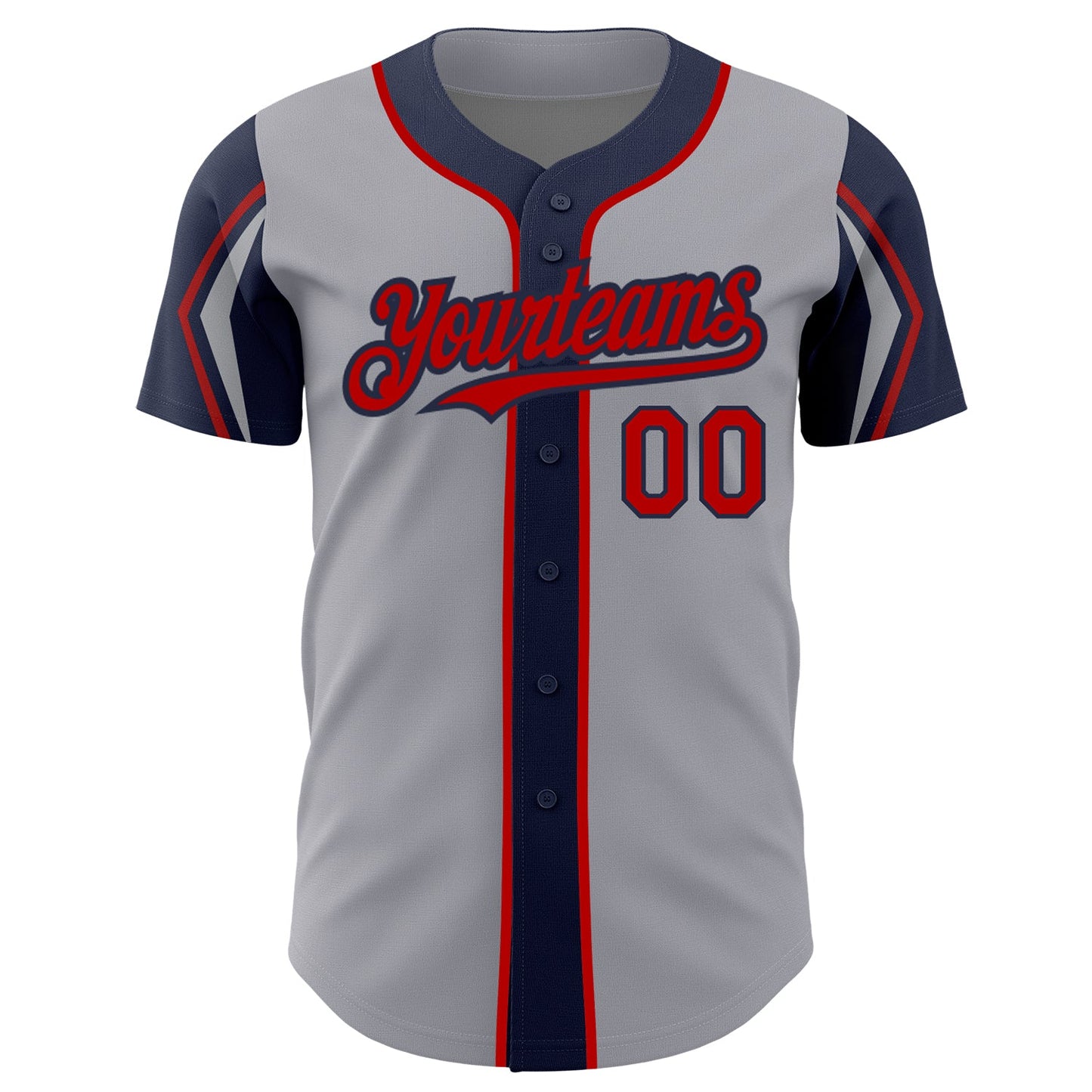 Custom Gray Red-Navy 3 Colors Arm Shapes Authentic Baseball Jersey - Sky-Custom