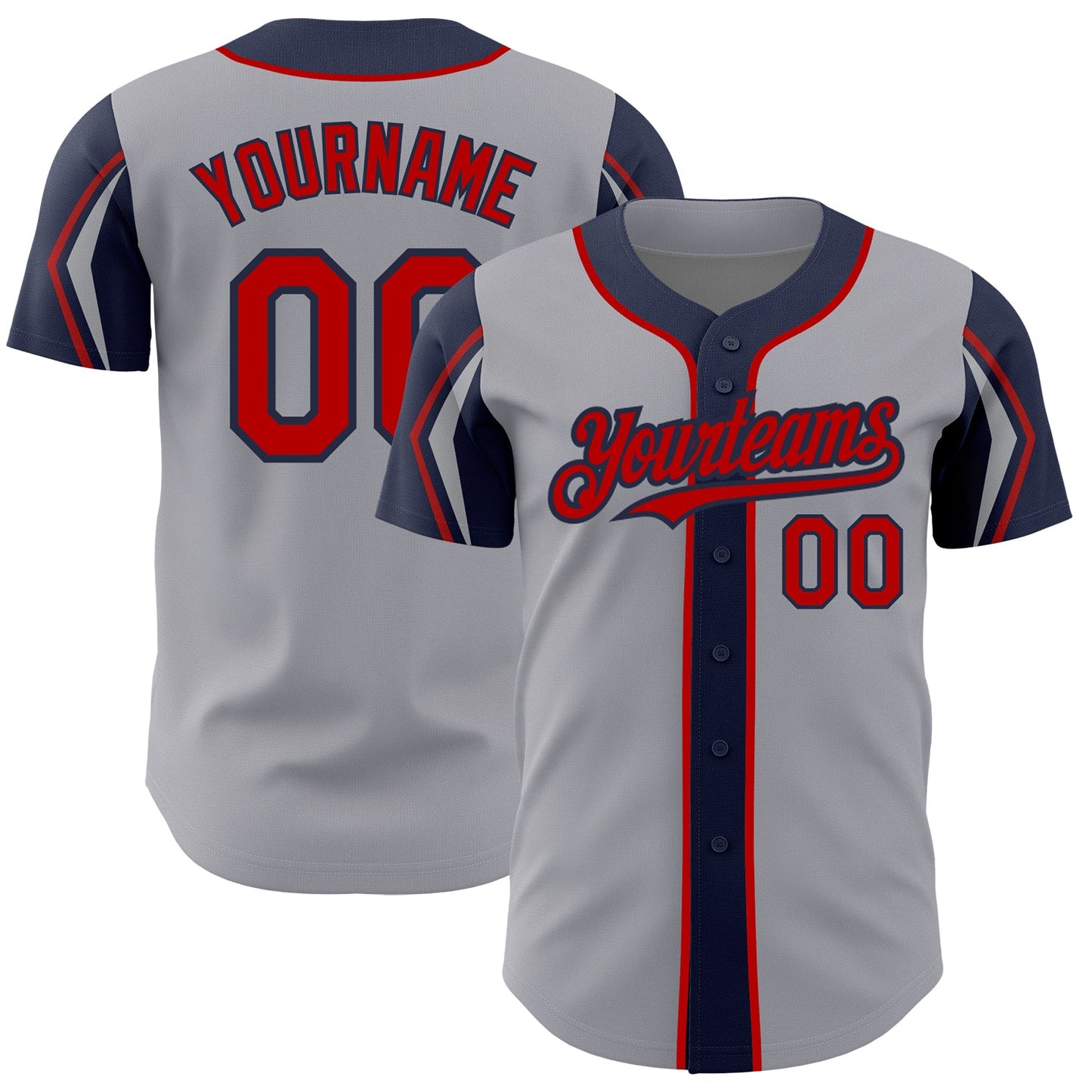 Custom Gray Red-Navy 3 Colors Arm Shapes Authentic Baseball Jersey - Sky-Custom